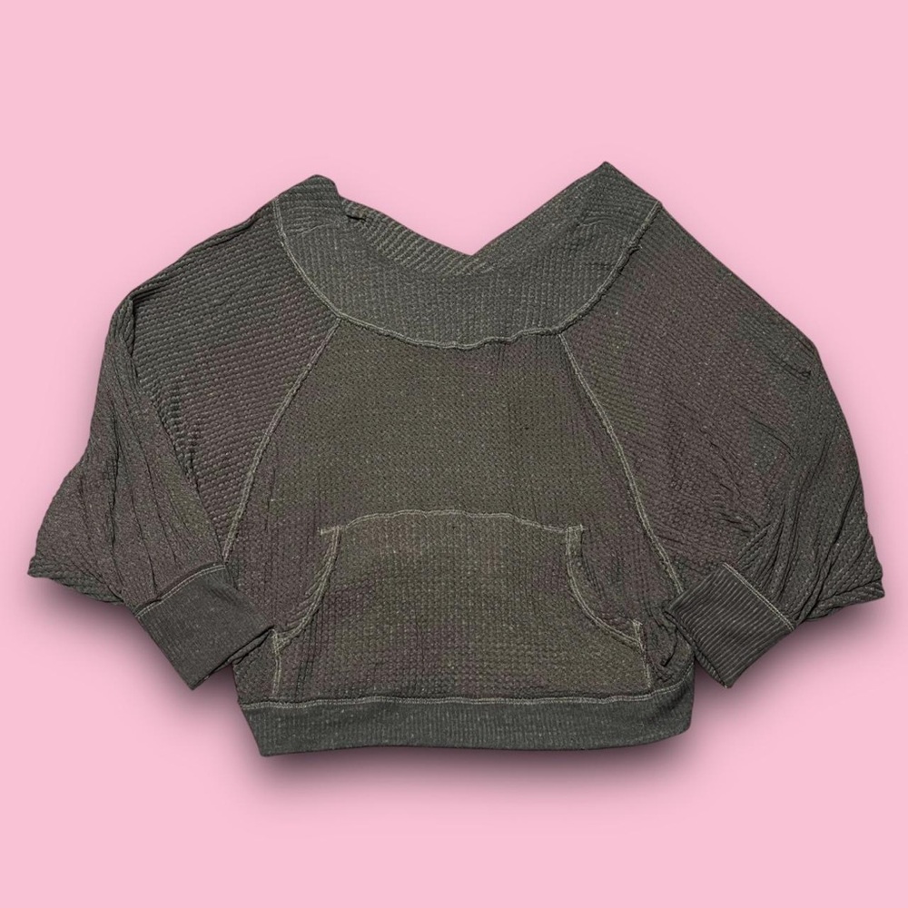 We the Free Westend V-Back Oversized Waffle Thermal Top Size XS Cozy Casual